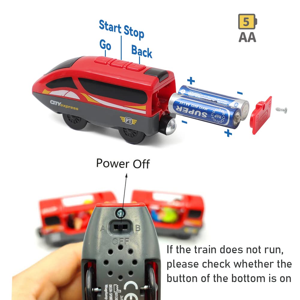 Battery Operated Trains For Wooden Train Track Set Locomotive With Light For Toddlers 3 4 5 Year Old Boys Red High Speed Magnetic Couplings With Passengers(Without Battery)