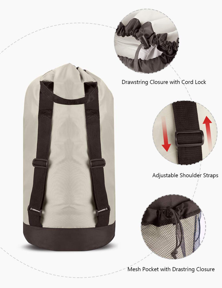 Laundry Bag with Shoulder Straps and Mesh Pocket Durable Nylon Backpack Clothes Hamper Bag with Drawstring Closure for College, Travel, Laundromat, Apartment