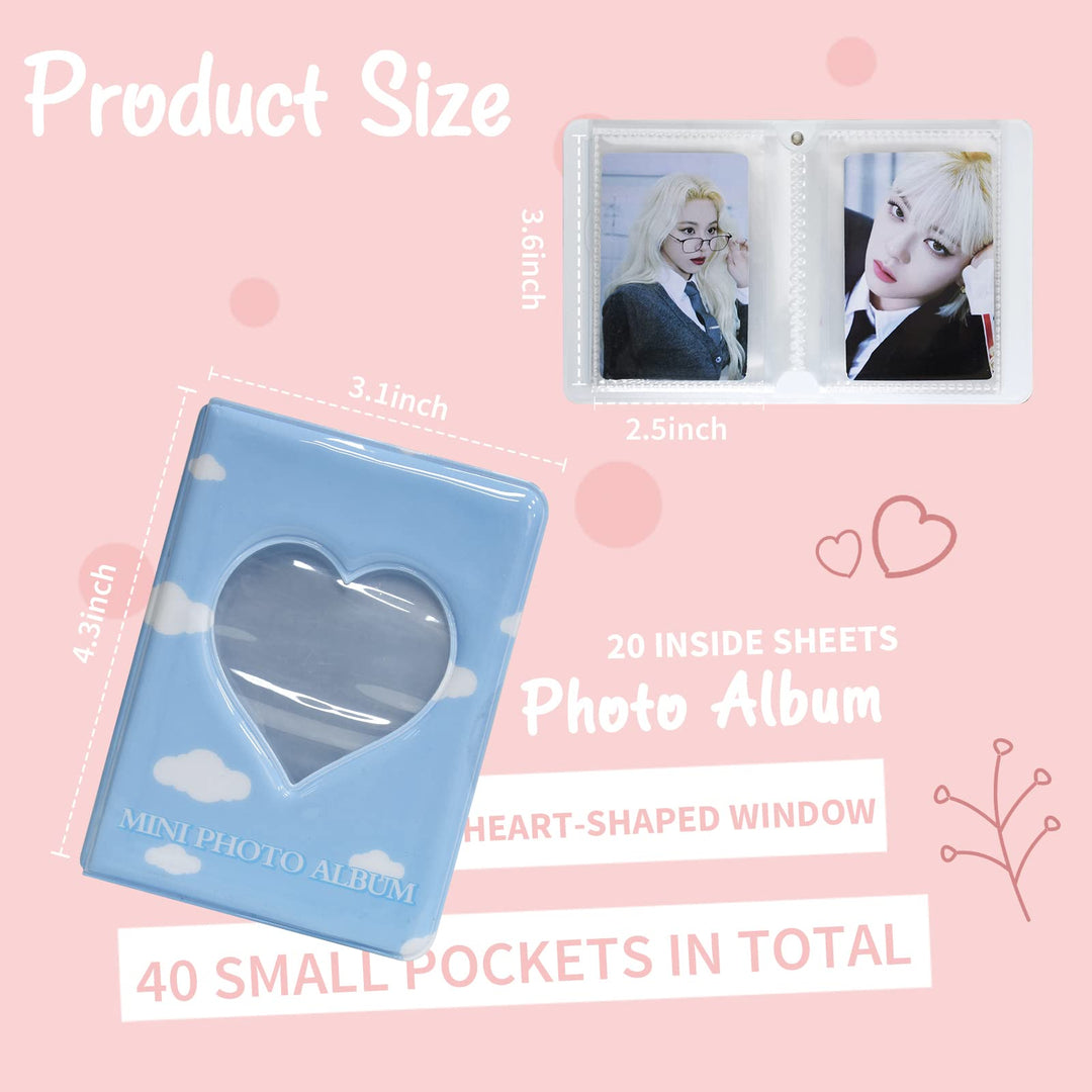 3 Inch Mini Photo Album for Fujifilm Instax Camera, Kpop Photocard Binder, Love Heart Hollow Photocard Holder Book, Business Card Book Holder, Photocard Sleeves 40 Pockets (Blue)