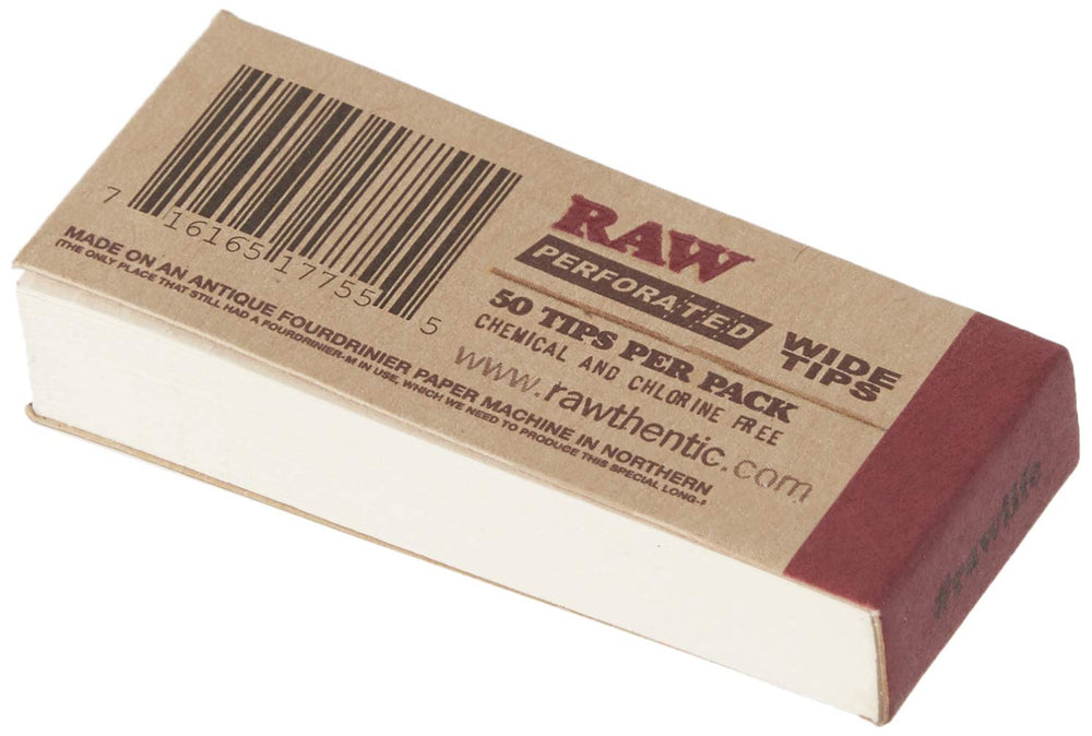 RAW Rolling Paper PERFORATED Tips 10 Booklets of 50