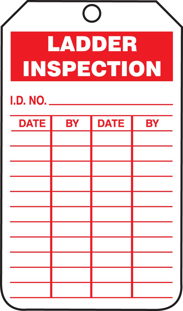 Ladder Inspection Pack of 25 PF-Cardstock Inspection Record Tags, 5.75 x 3.25, Red on White,TRS248CTP
