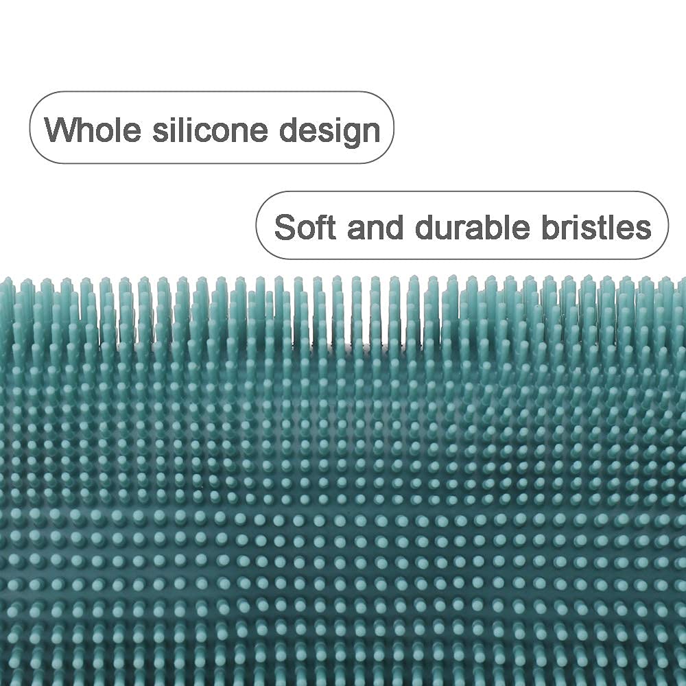 Soft Silicone Body Scrubber Shower Brush Body Wash Bath Exfoliating Glove, Skin SPA Massage Scrub, Fit for Sensitive and All Kinds of Skin (Dark Green)