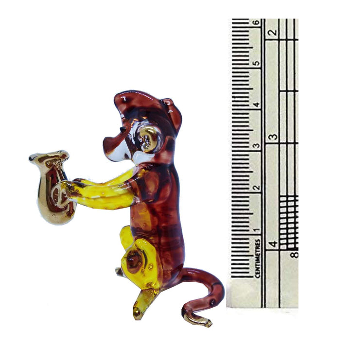 2 Tall Crystal Monkey Holding a Gold Bag Miniature Figurine Lucky Animal Blown Glass Collectible