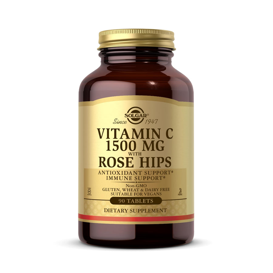 Solgar Vitamin C 1500 mg with Rose Hips - 90 Tablets - Antioxidant & Immune Support - Non-GMO, Vegan, Gluten Free, Dairy Free, Kosher - 90 Servings
