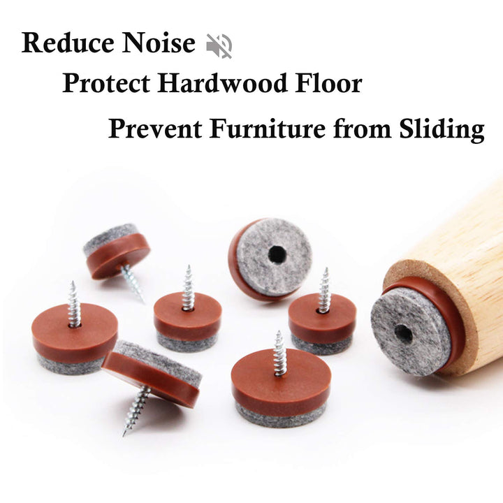 Screw-in Felt Pads - 60pcs 1 Inch Brown Furniture Chair Table Glides Pad Floor Protectors for Wooden Legs Feets