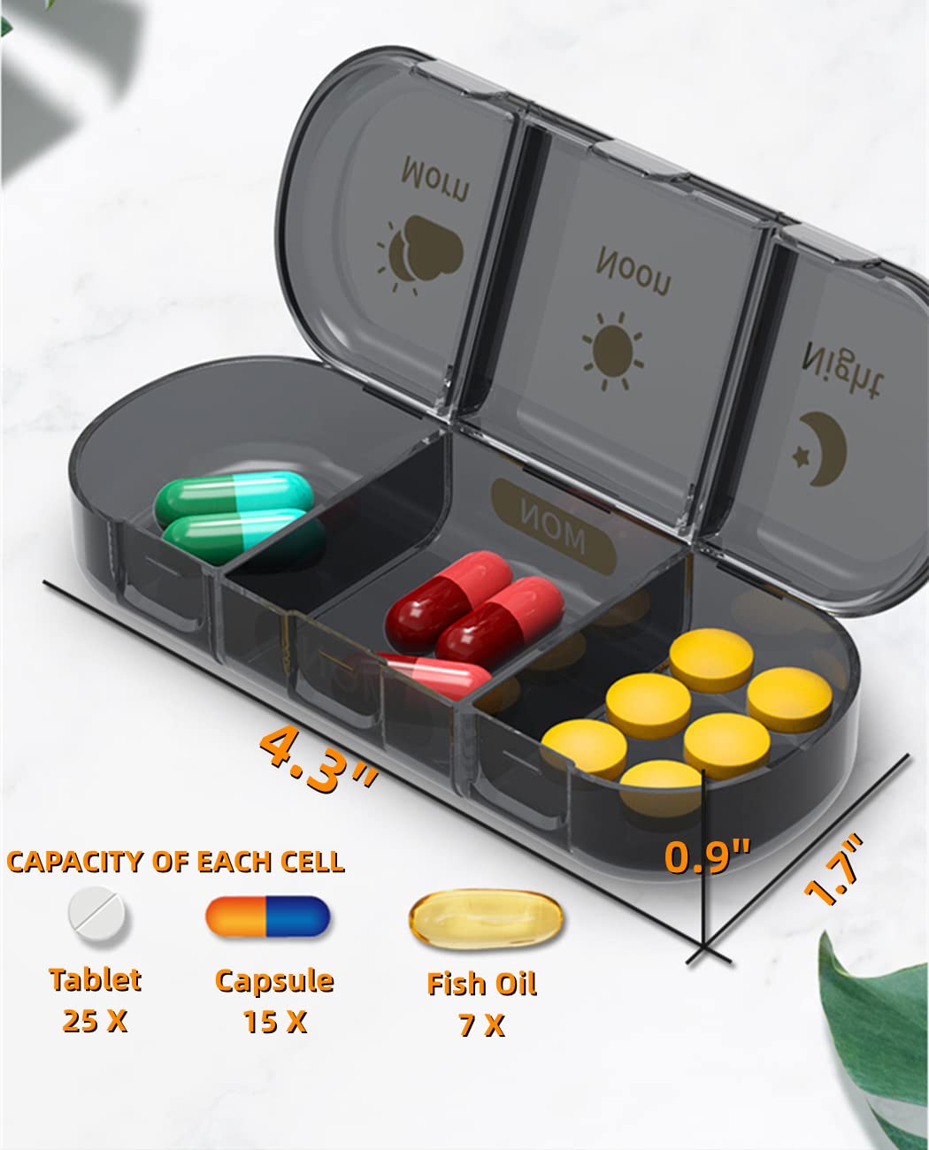 Fascino Selection Pill Organizer 3 Times a Day Weekly Pill Organize Large Travel Pill Box 7 Days Medicine Organizer Solid Pill Case Pill Box Organizer Container