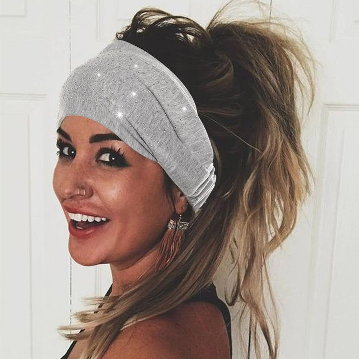 Crystal Wide Headbands Rhinestone Head Bands Black Turban Headband Elastic African Head Wraps Sport Hair Bands for Women and Girls Pack of 3 (set 2)
