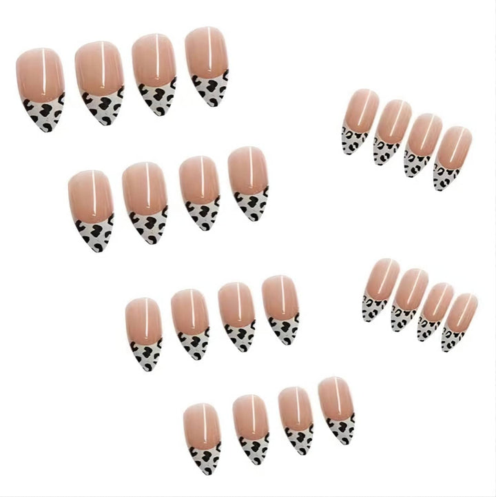 Short Fake Nails,Coffin Press on Nails,Pink Leopard Pattern False Nails for Women and Girls,Tips 24PCS