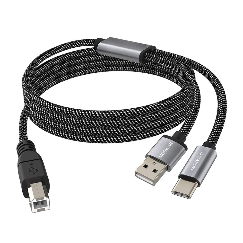 2in1 USB C to USB B Printer Cable 5Feet/1.5M with USB Printer Cable USB A-Male to B-Male Cable Compatible with MacBook Pro,HP,Canon,Brother,Samsung Printers