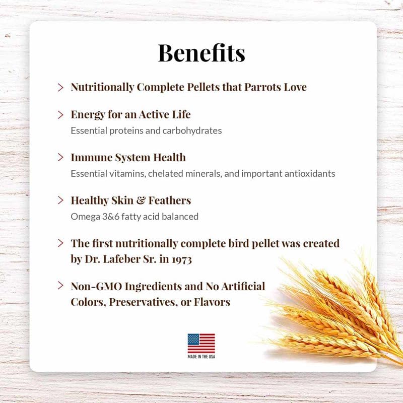 LAFEBER&#39;S Premium Daily Diet Pellets Pet Bird Food, Made with Non-GMO and Human-Grade Ingredients, for Parrots, 5 lb