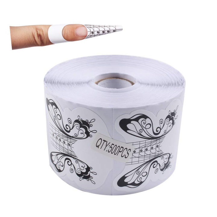 BeautyLeader 500Pcs/Roll Nail Form Guide Acrylic Tip Extension Forms Black And White Color Butterfly DesignSticker Rroll Manicure Tool for Acrylic UV Gel Nail Art Tips
