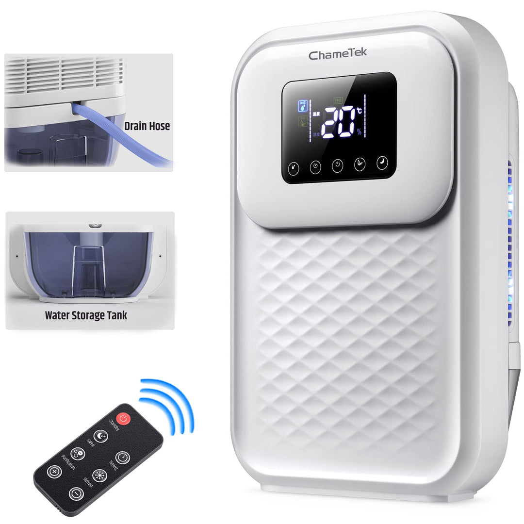 Quiet Dehumidifier with Drain Hose for Bedroom Bathroom Basements Garage RV Smart Shut Off 80 OZ 530 Sq.Ft Dual-core Power and Small Space