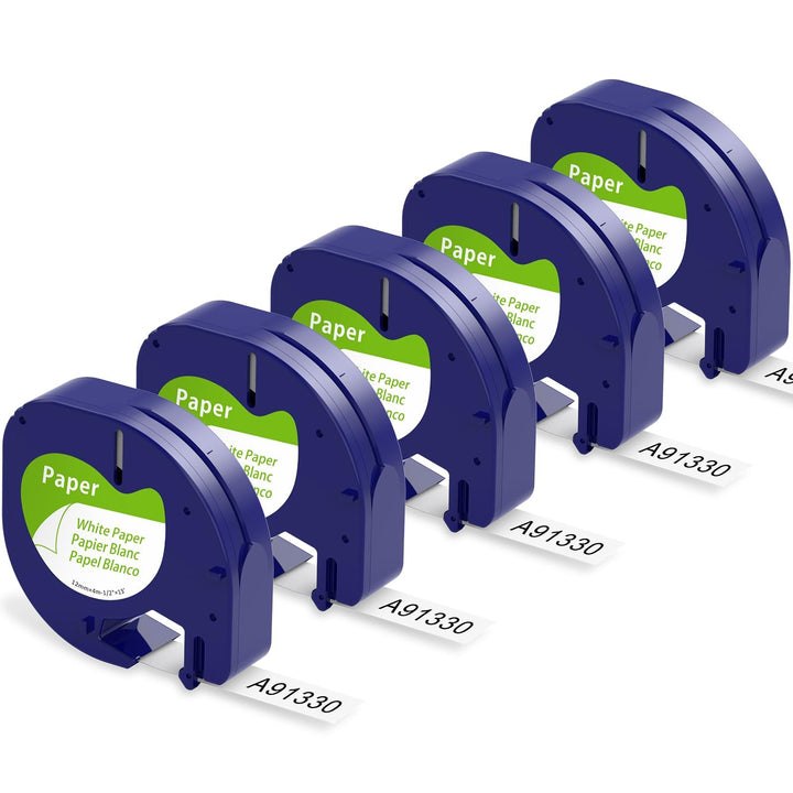 Label Maker Tape Replace for DYMO Letratag Refills White Paper, Compatible with 91330 Dymo Letratag Label Maker Refills 12mm x 4m(1/2 x13&#39;) for Dymo Letra Tag 200B LT100H LT100T Plus, 5-Packs