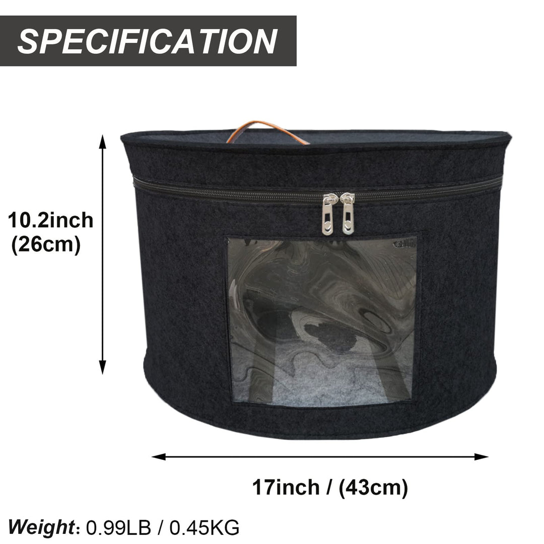 Hat Storage Box Portable Felt Organizer Bucket Foldable Large Capacity Round Travel Hat Container with Dust Proof Lid, Stuffed Animal Toys and Clothes Storage Bin Bag (Black)