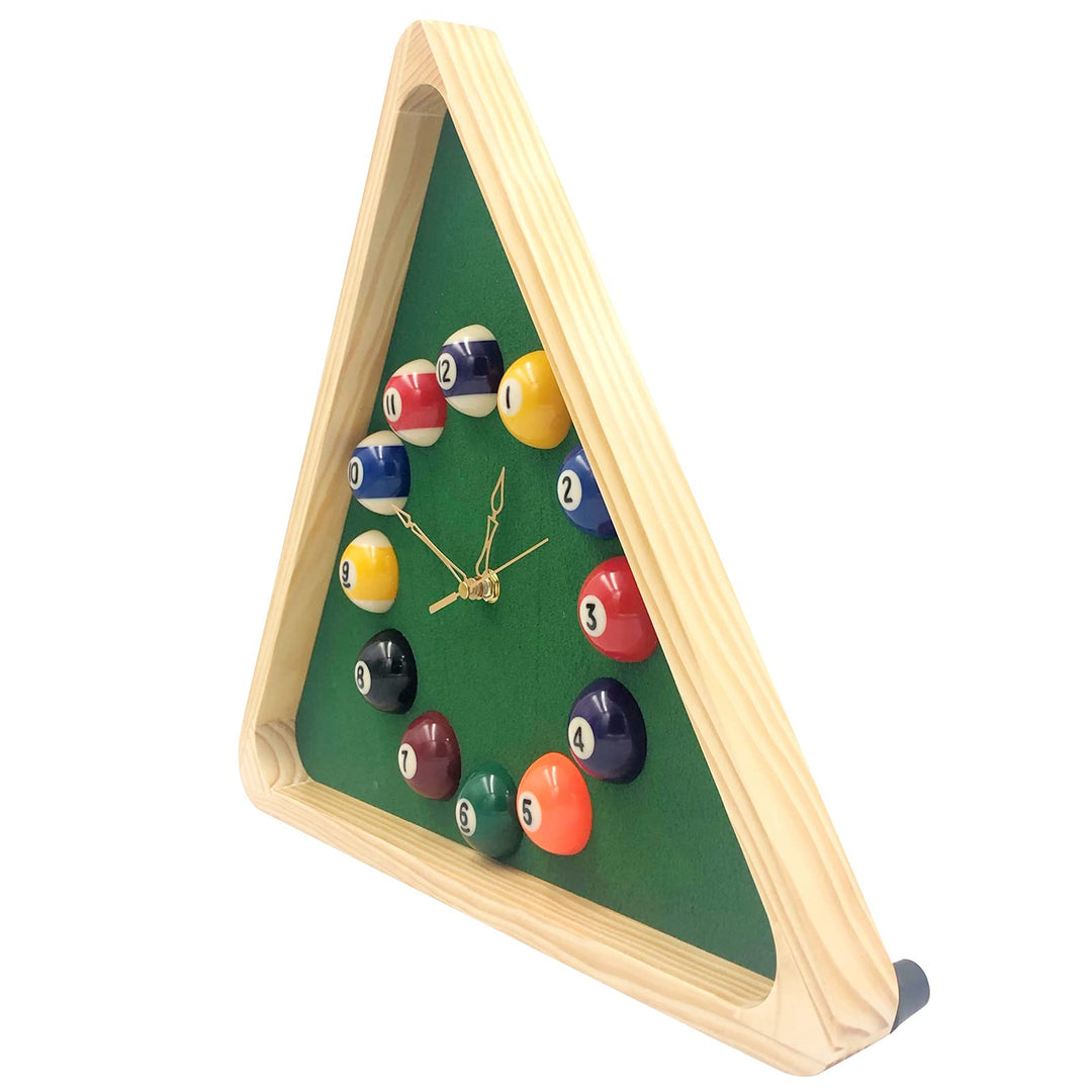 Billiards Pool Ball Clock - 14Inch Triangle Pool Table Cool Wall Clock with Solid Wood Frame,Great for Billiards Room,Pool Room,Game Room,Bar