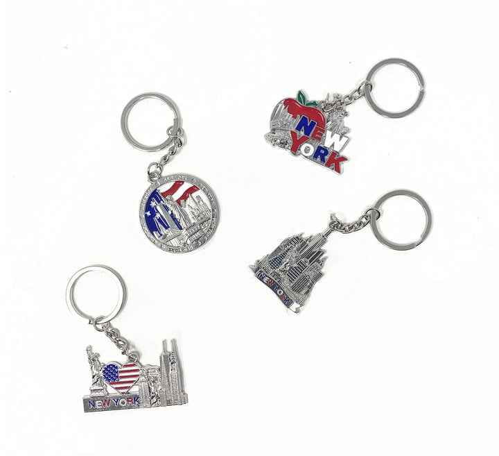 TSY TOOL 12 Pack New York NYC Metal Keychain Ring Bundle Souvenir Collection, Gift Set Include Empire State, Freedom Tower, Statue Of Liberty, USA Flag, And More