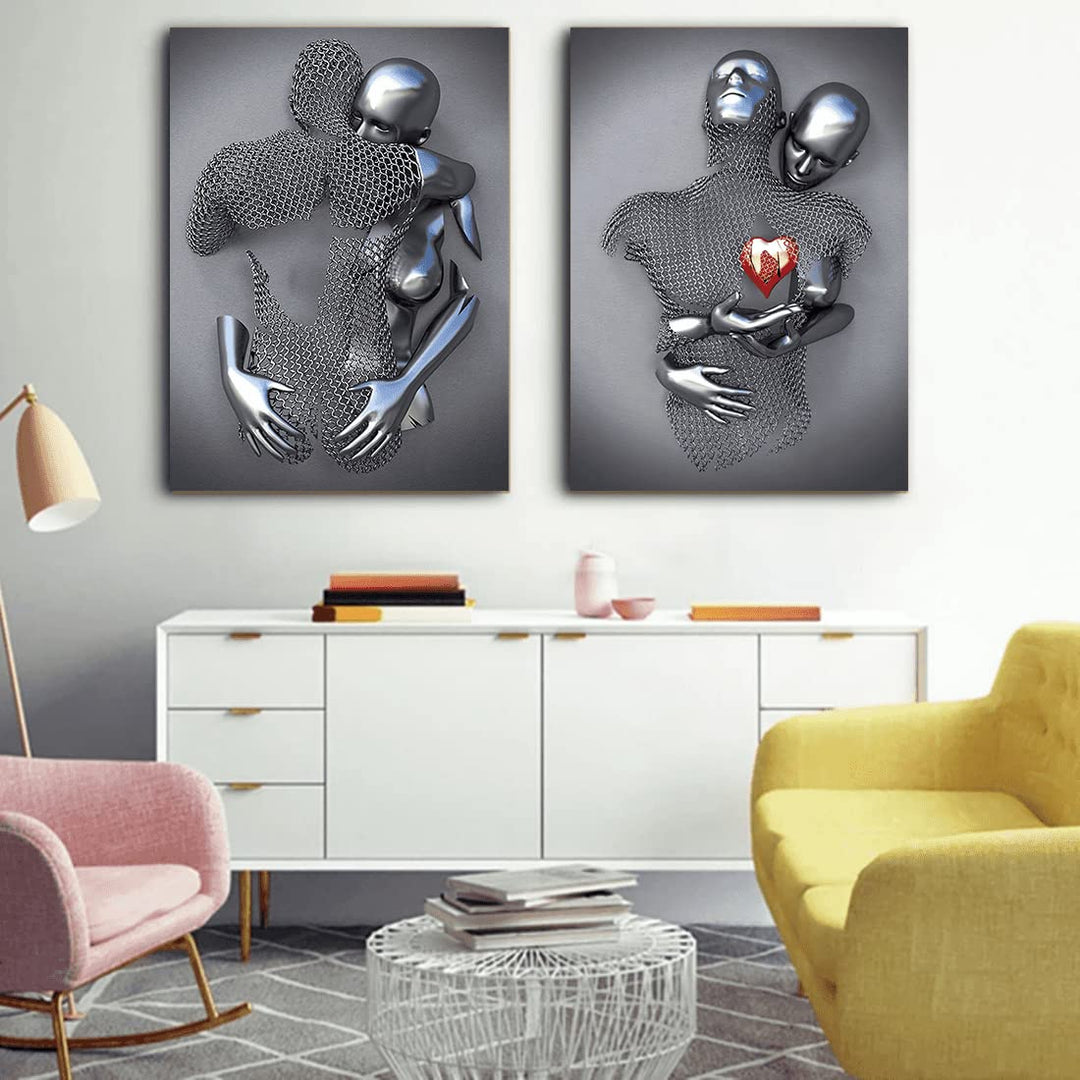 Unframed Love Heart 3D Black Canvas Wall Art Decor Blac