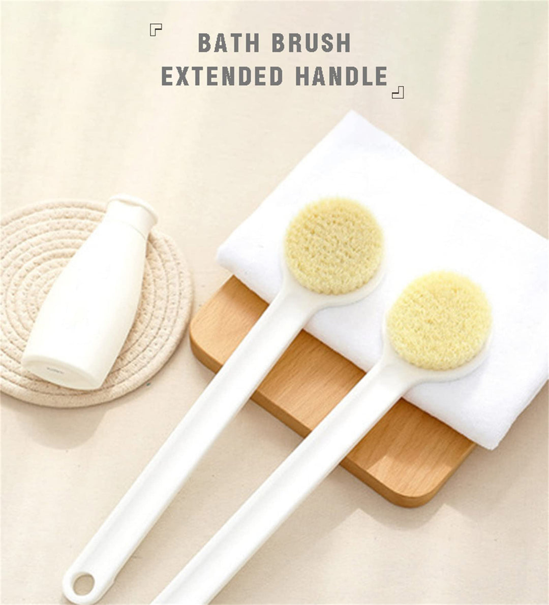 Bathroom Body Brush for Shower, Wet Shower Brush with Long Non-Slip Handle, Back Scrubber Body Scrubber Exfoliator, Softer Bristles, Beige, 1 Pcs