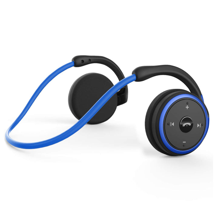 Small Bluetooth Headphones Wrap Around Head - Sports Wireless Headset with Built in Microphone and Crystal-Clear Sound, Foldable and Carried in The Purse, and 12-Hour Battery Life, Blue
