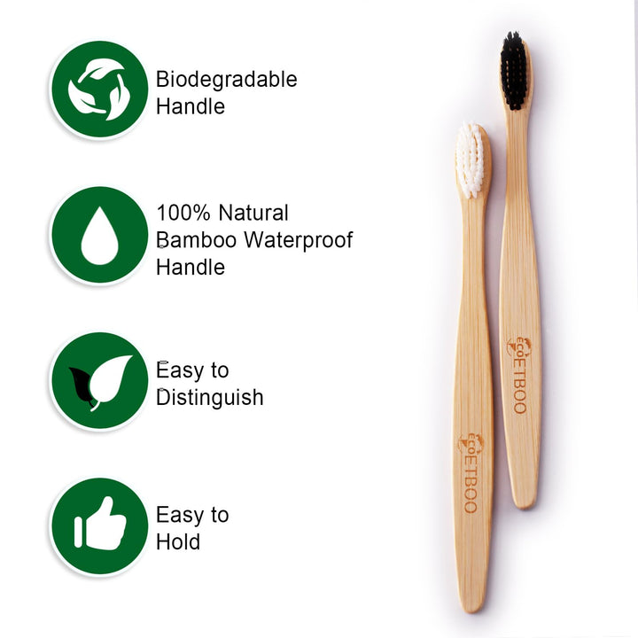 Bamboo Toothbrushes for Adults, Eco-Friendly Wooden Too
