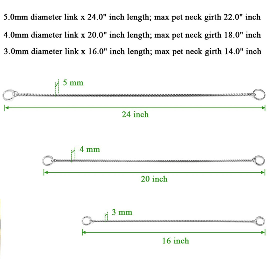 Metal Chain Dog Choke Collar, Puppy Pet Snake Chain Stainless Steel Slip Chain Collar for Dogs Walking Training