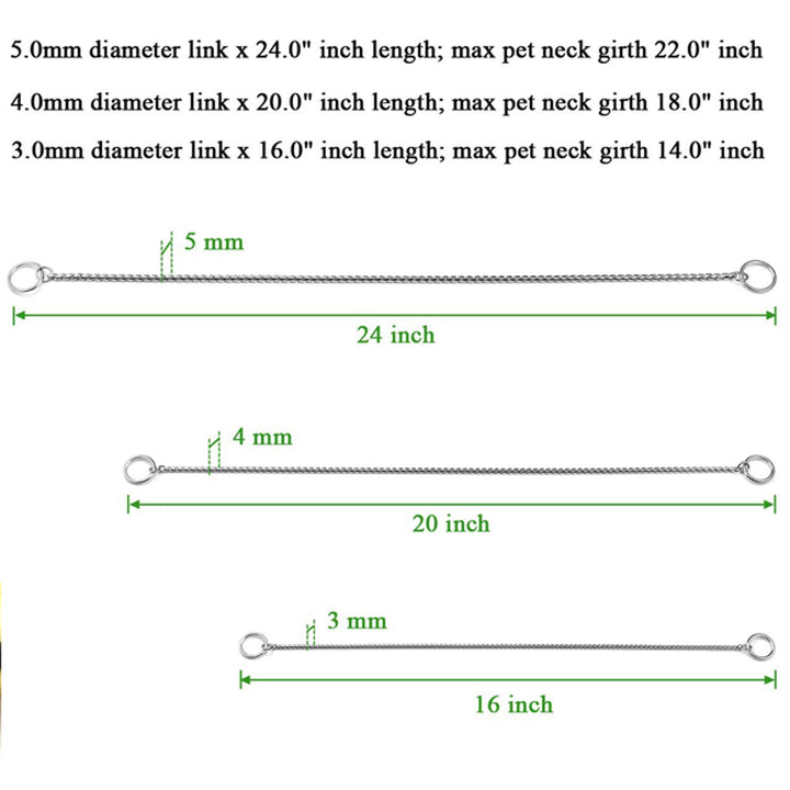 Metal Chain Dog Choke Collar, Puppy Pet Snake Chain Stainless Steel Slip Chain Collar for Dogs Walking Training
