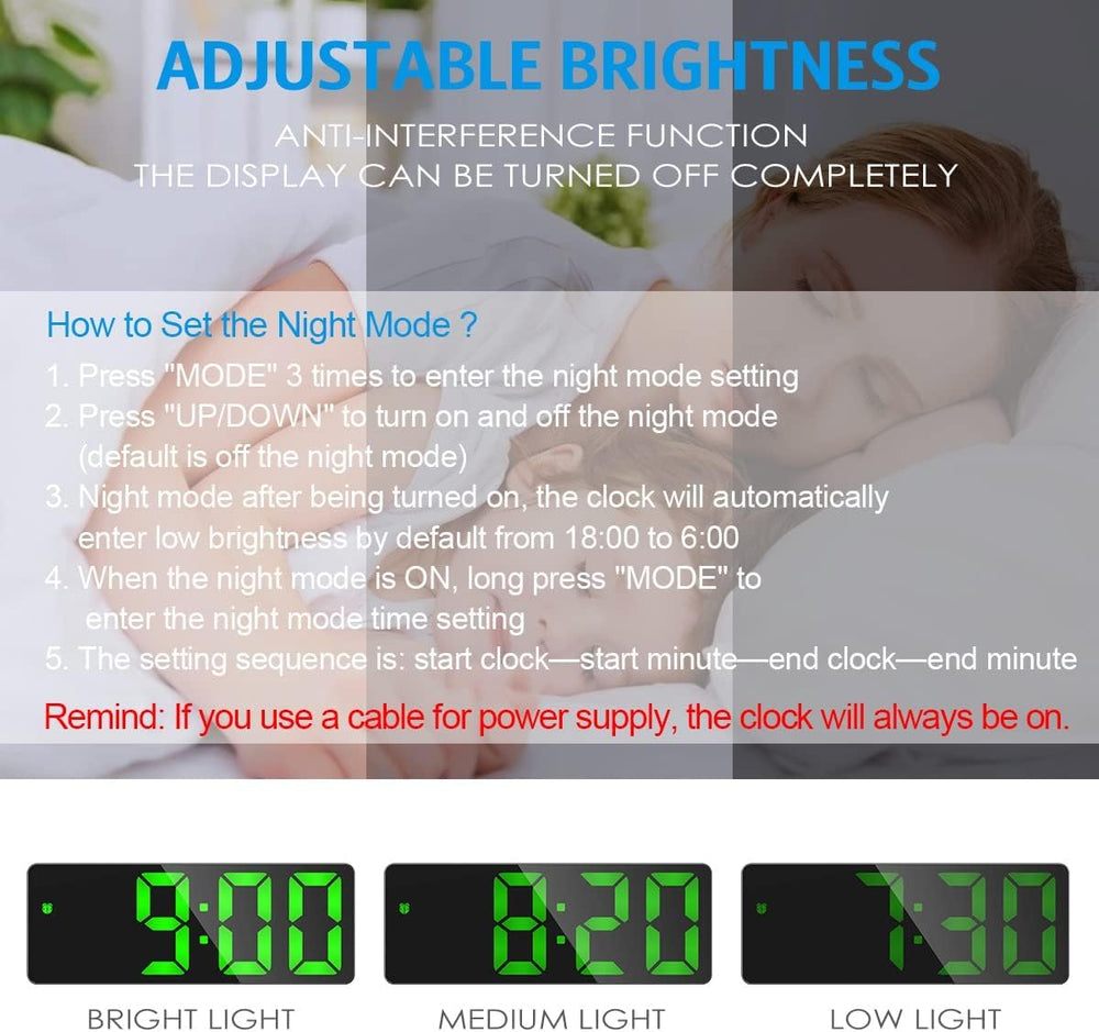 Newest Digital Alarm Clock, LED Clock for Bedroom, Electronic Desktop Clock with Temperature Display, Adjustable Brightness, Voice Control, 12/24H Display for Home ( )