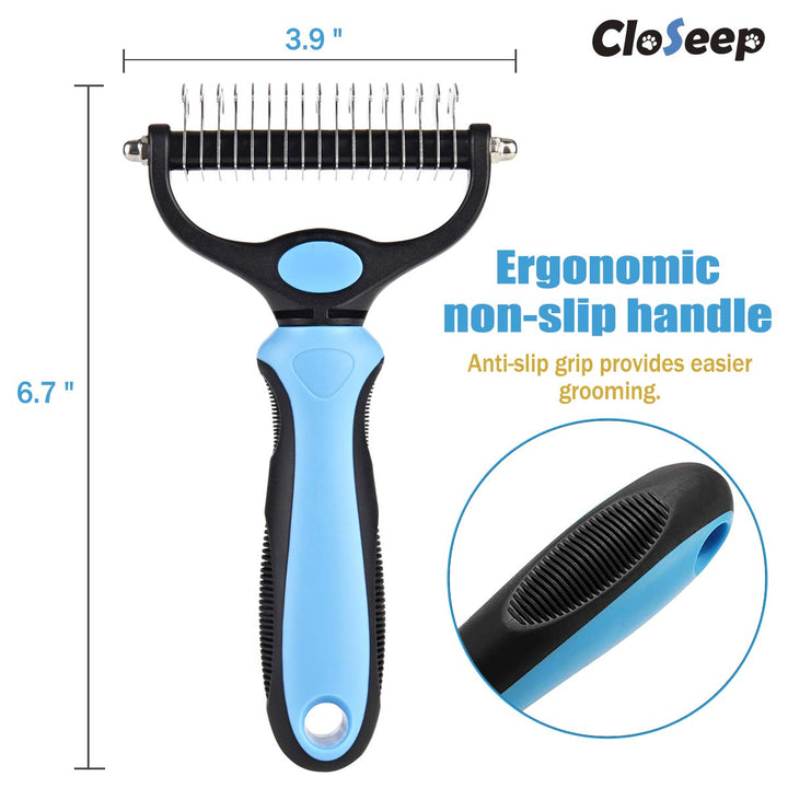 Pet Dematting Comb with 17 Double Sided Teeth Dog Grooming Brush Deshedding Tool Pet Grooming Undercoat Rake for Removes Loose Knots, Mats and Tangled Hair