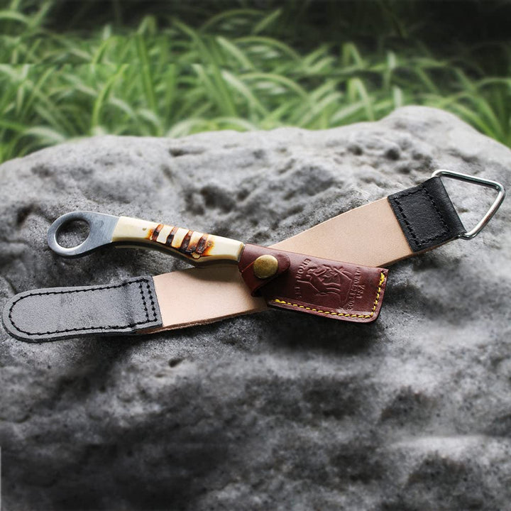 8 Overall Bone Collector Hand Made Straight Razor with Leather Strop and Sheath (Bone)