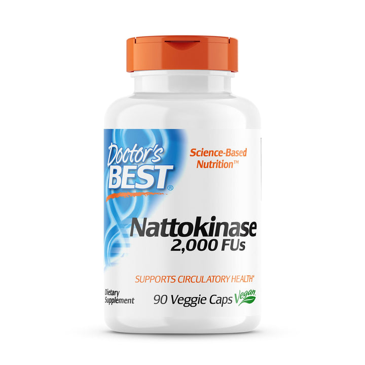 Doctor&#39;s Best Nattokinase - 2, 000 FU of Enzyme, Supports Heart Health &amp; Circulatory &amp; Normal Blood Flow, Non-GMO, Gluten Free, Vegan, 90 VC (DRB-00125)