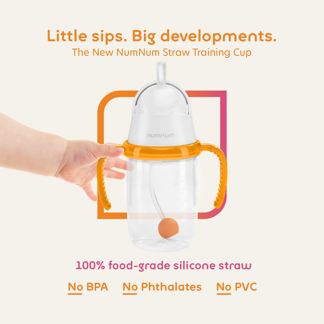Weighted Straw Cup for Infant, 6-12 months &amp; Toddler - Expert Endorsed 7oz Training Baby Cups w/Removable Handles - Easy to Use Self Feeding &amp; Babies Drinking Skills - 100% Food-Grade Silicone