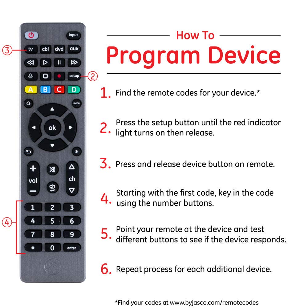 GE Universal Remote Control for Samsung, Vizio, LG, Sony, Sharp, Roku, Apple TV, RCA, Panasonic, Smart TVs, Streaming Players, Blu-ray, DVD, Simple Setup, 4-Device, Graphite, 33711