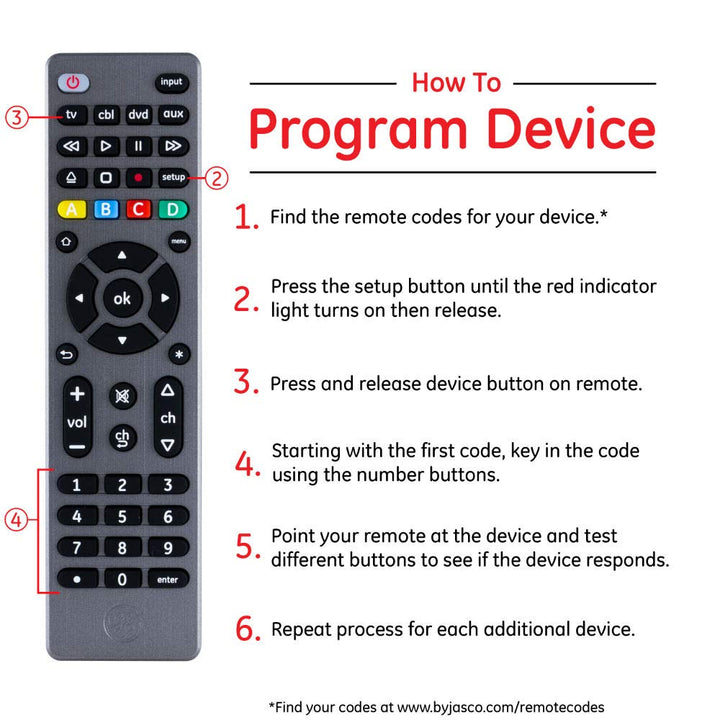 GE Universal Remote Control for Samsung, Vizio, LG, Sony, Sharp, Roku, Apple TV, RCA, Panasonic, Smart TVs, Streaming Players, Blu-ray, DVD, Simple Setup, 4-Device, Graphite, 33711