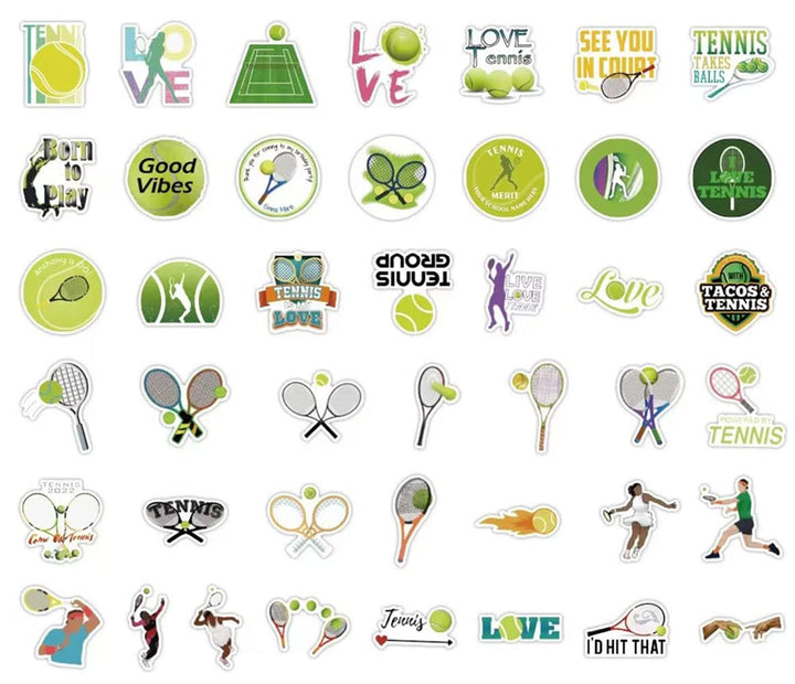 Tennis Stickers |50Pcs Tennis Waterproof Vinyl Decals for Water Bottles Laptop Luggage Cup Computer Mobile Phone Skateboard Guitar Décor