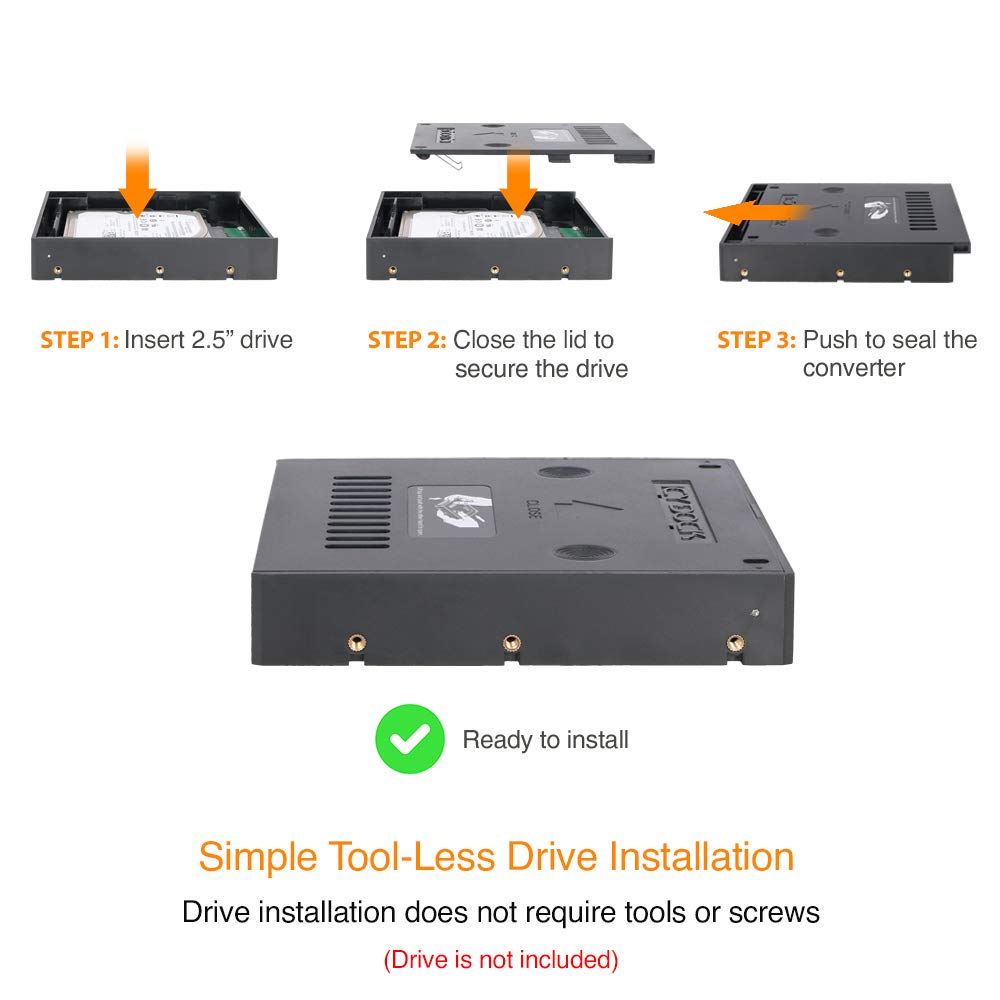 2.5 inch to 3.5 inch SATA HDD & SSD Mounting Kit for Internal 3.5 Drive Bay with Removable Cover | EZConvert Lite MB882SP-1S-2B