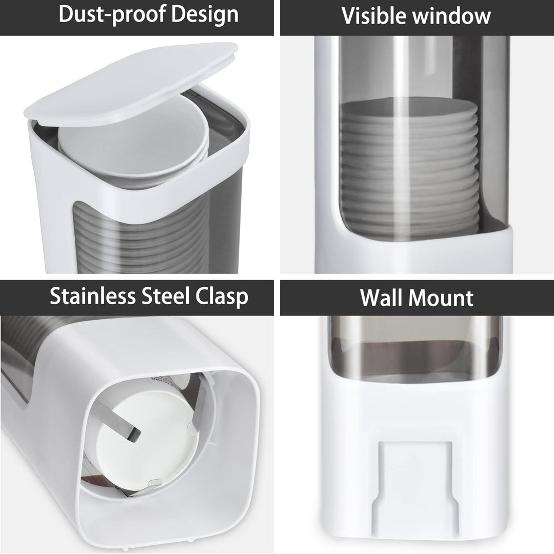 Wall Mount Paper Cup Dispenser, Pull Type Cup Holder Fit 3oz - 5oz Disposable Small Cups, Bathroom Cup Dispenser for Home Hospital Office Gym (White)