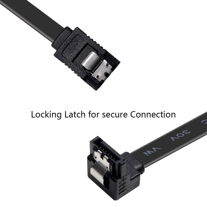 SATA Cable III, 3 Pack SATA Cable III 6Gbps 90 Degree Right Angle with Locking Latch 18 Inch for SATA HDD, SSD, CD Driver, CD Writer - Black