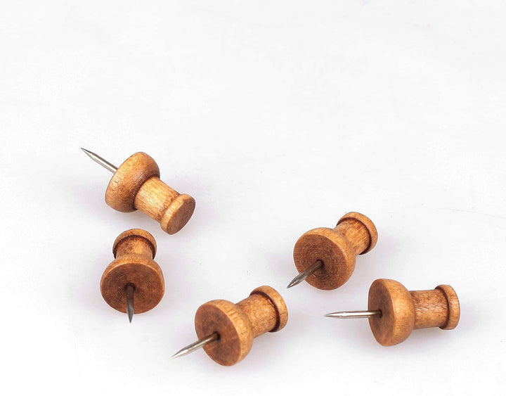 120 Pcs Wood Push Pins, Walnut, Standard, Wooden Thumb Tacks Decorative for Cork Boards Map Photos Calendar and Home Office Craft Projects with Box