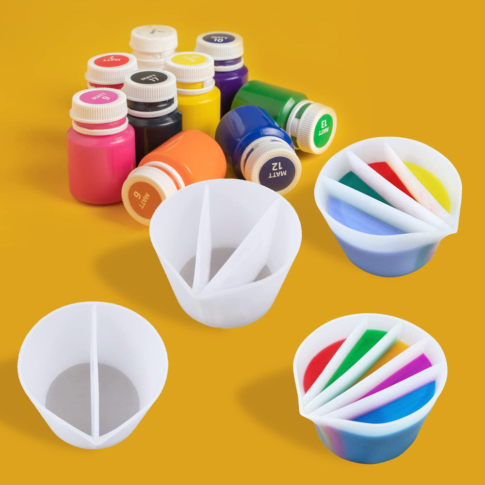 Split Cup for Paint Pouring, Fluid Art Split Cup Acrylic Paint Pour Split Cup Resin Pouring DIY Making Painting Tools Drawing Accessories Reusable Silicone Split Cup with Dividers