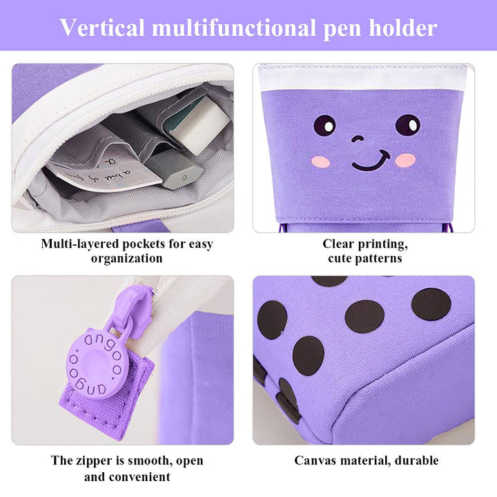 Milktea Cute Standing Pencil Case for Kids, Pop Up Pencil Box Makeup Pouch, Stand UP Christmas Gift Kids Pen Holder Organizer Cosmetics Bag, Kawaii Stationary (Purple)