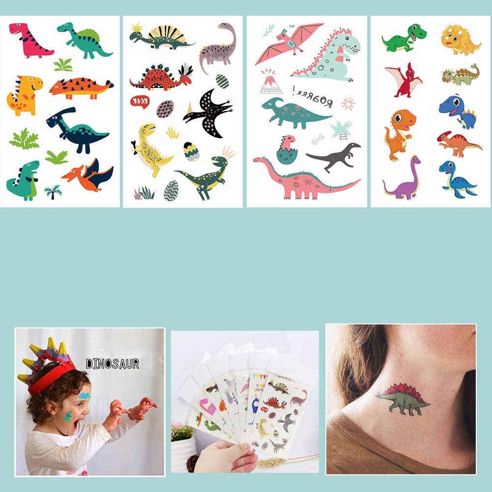 250pcs Temporary Tattoos for Kids Birthday Party - Featured 4 Series of Cute Waterproof Tattoos for Boys Girls, Dinosaurs,Spaceships,Fish,unicorn