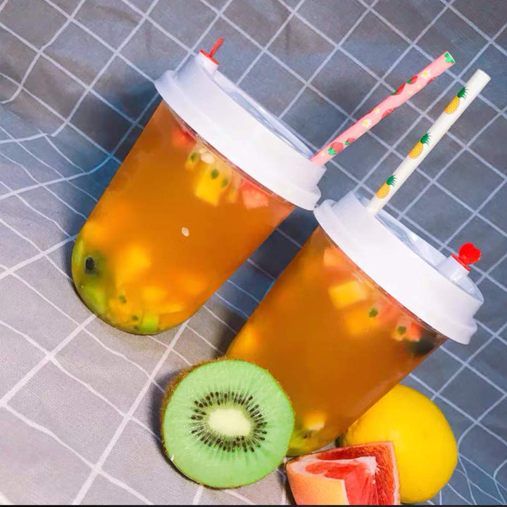 IPALMAY Lemon Patterned Drinking Paper Straws, Disposab