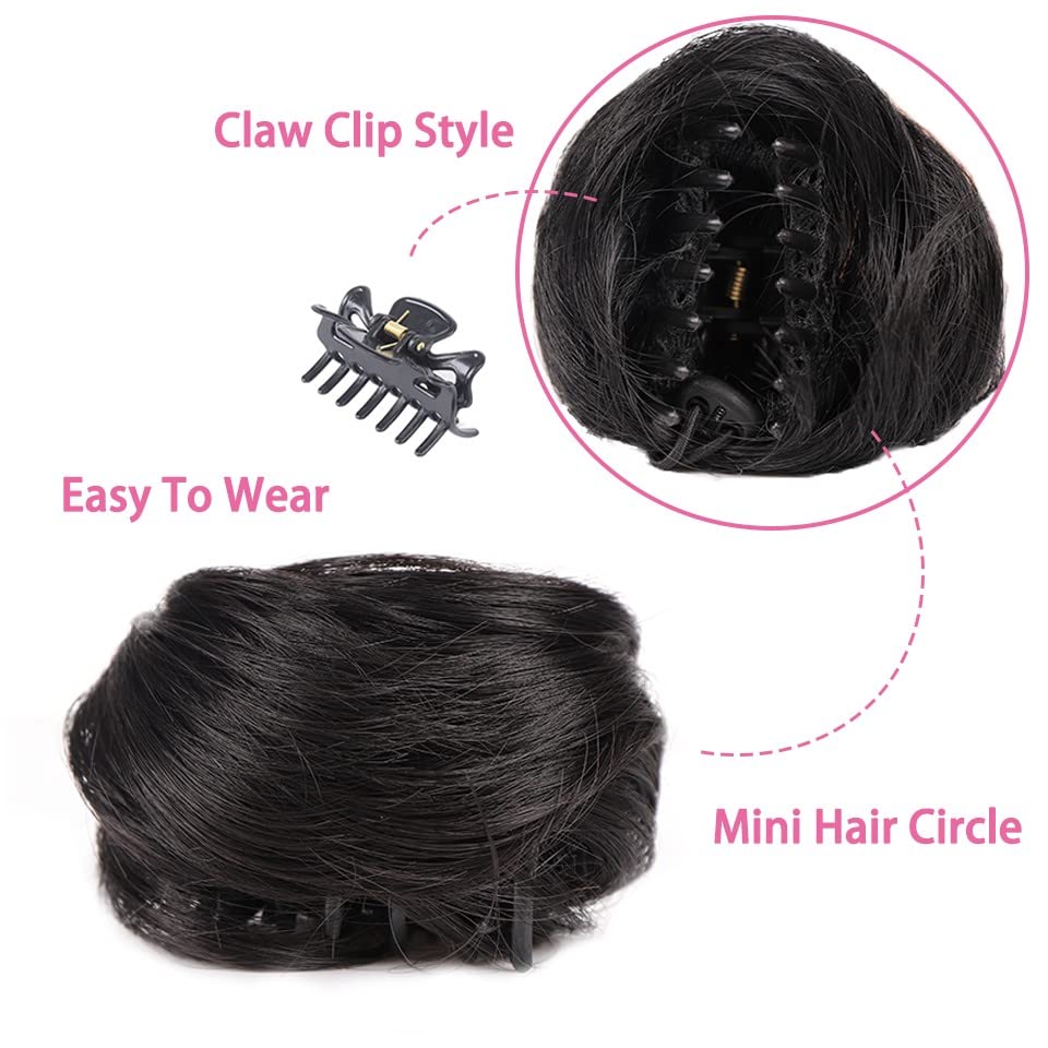 2PCS Cat Ears Hair Donut Chignon Claw Clip in Messy Hair Bun Mini Claw Clip in Updo Bun Extensions Wig Accessory Ponytail Hairpieces for Women and Girls