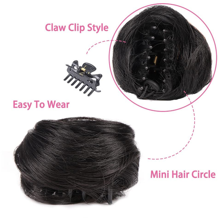 2PCS Cat Ears Hair Donut Chignon Claw Clip in Messy Hair Bun Mini Claw Clip in Updo Bun Extensions Wig Accessory Ponytail Hairpieces for Women and Girls