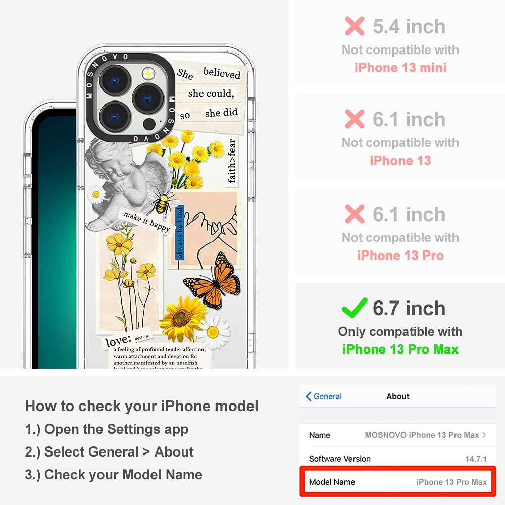 Case for iPhone 13 Pro Max, [Buffertech 6.6ft Military-Grade Drop Protection] [Anti Peel Off Tech] Clear TPU Bumper Phone Case Cover Design - Vintage Collage Art