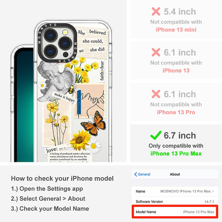 Case for iPhone 13 Pro Max, [Buffertech 6.6ft Military-Grade Drop Protection] [Anti Peel Off Tech] Clear TPU Bumper Phone Case Cover Design - Vintage Collage Art
