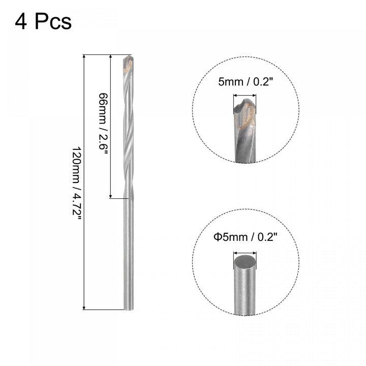 5mm Cutting Dia Cemented Carbide Twist Extra Long Drill Bit with Round Straight Shank for Hardened Steel Stainless Steel, 120mm Length 4 Pcs