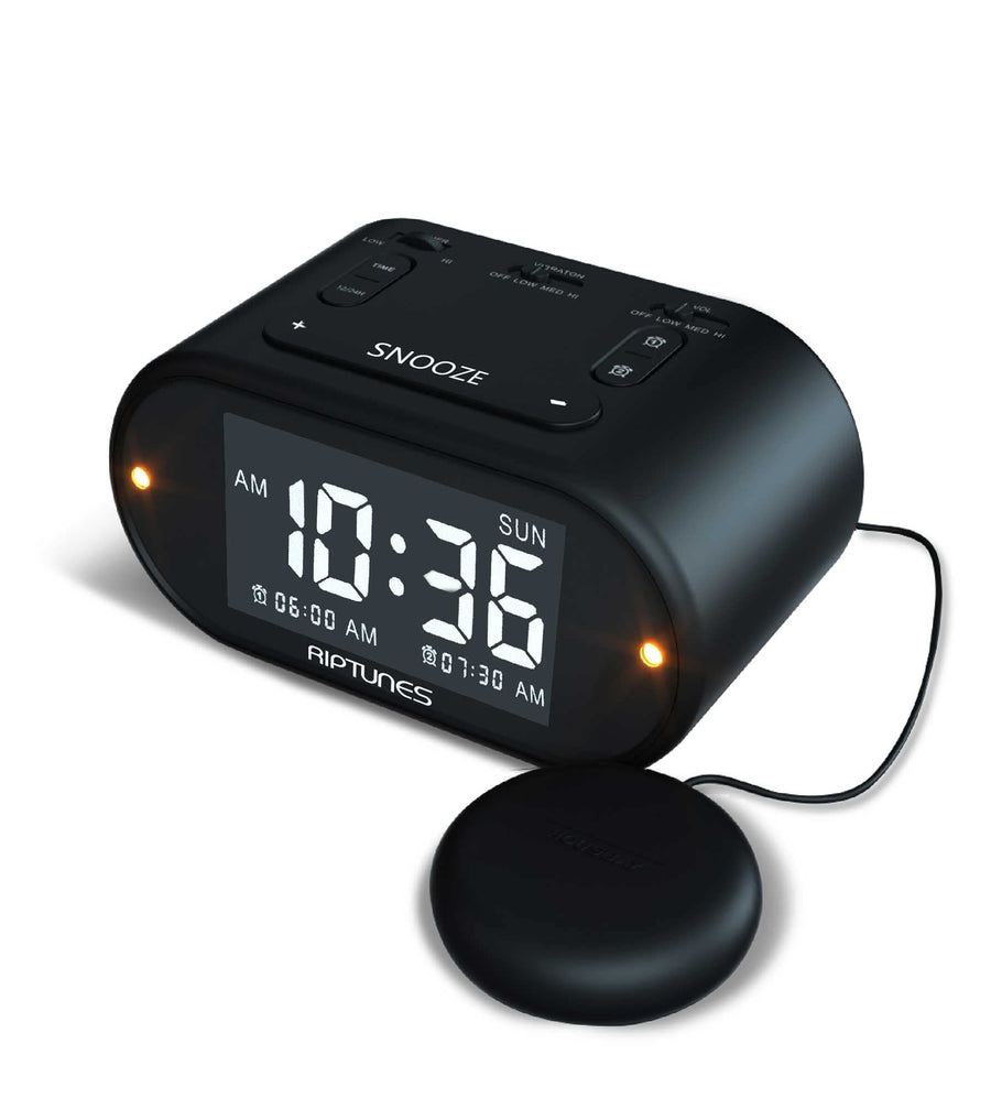 Loud Alarm Clock with Bed Shaker for Heavy Sleepers, Vibrating Alarm Clock for Hearing impaired, Dual Alarm Clock for Bedroom with Vibrating Bed Shaker USB Charging Port, Dimmer, Snooze