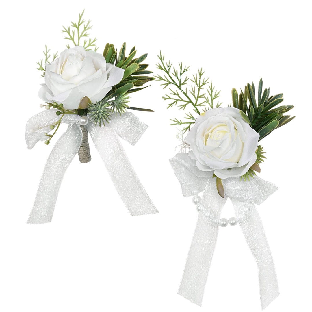Corsage and Boutonniere Set White Wedding Flowers Corsa