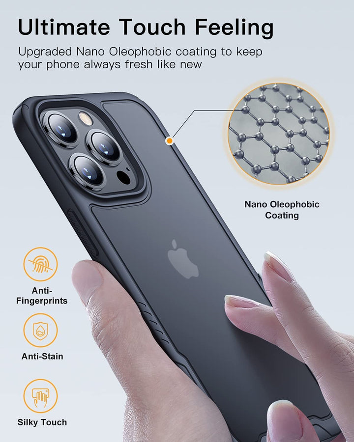 Designed for iPhone 13 Pro Max Phone Case [10FT Mil-Grade Drop Protection] [Anti-Scratch &amp; Anti-Fingerprint] Shockproof Translucent Matte Back with Soft Bumper -Black